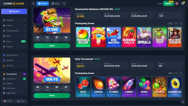 coins.game casino tournaments