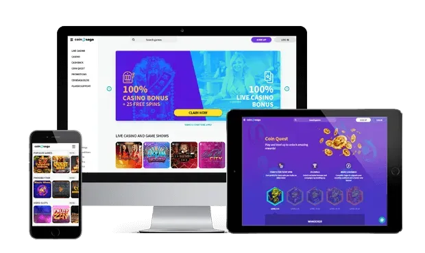 coinsaga casino website screens