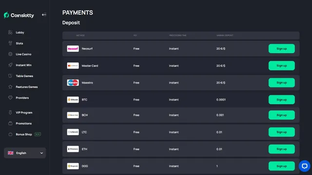 coinslotty casino deposit