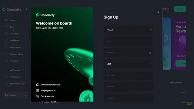 coinslotty casino registration