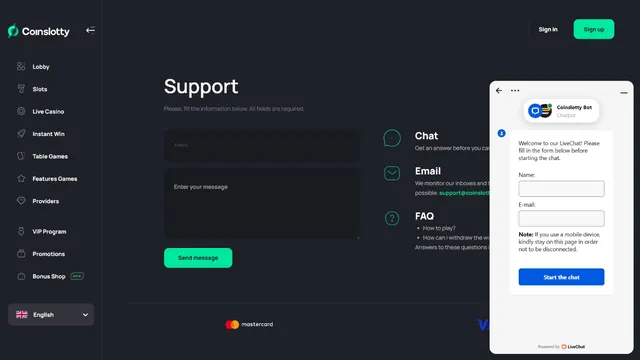 coinslotty casino support
