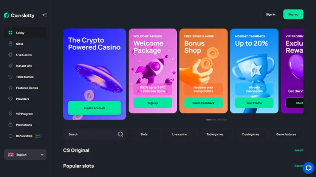 coinslotty casino website screen