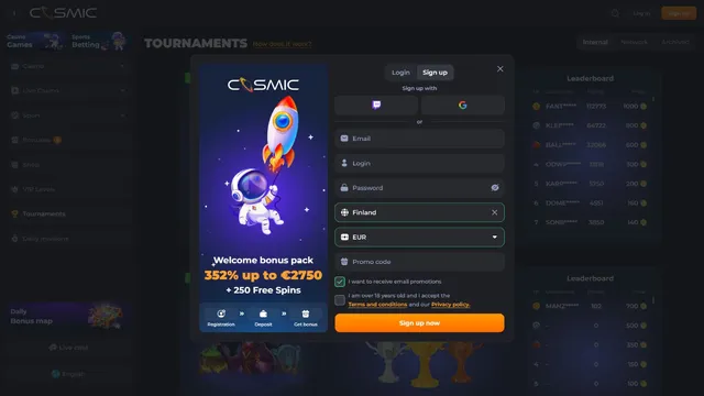 cosmicslot casino registration