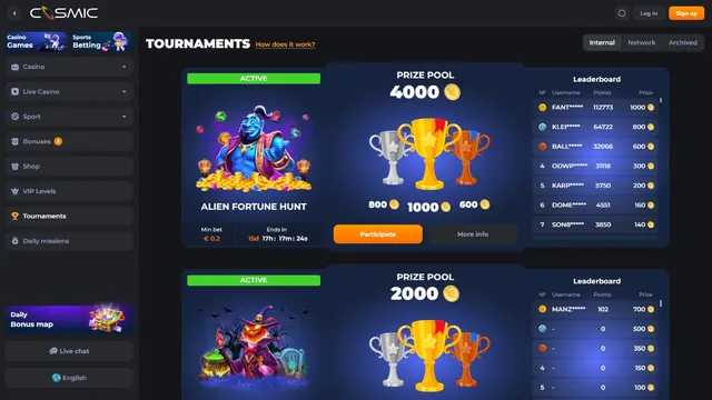 cosmicslot casino tournaments