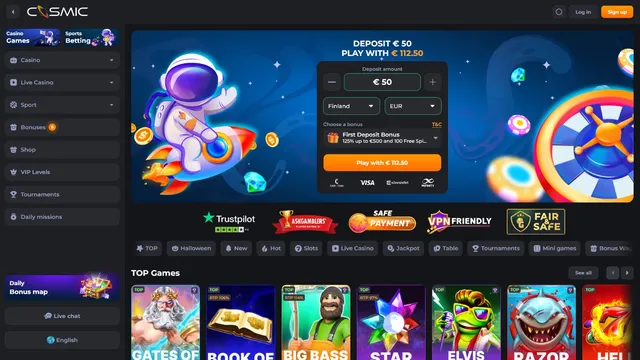 cosmicslot casino website screen