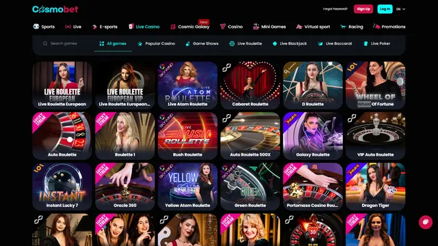 cosmo bet casino live games
