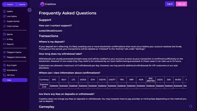 crashino casino support