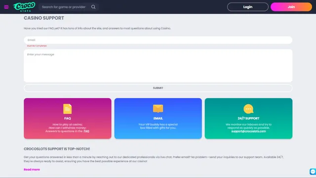 crocoslots casino support