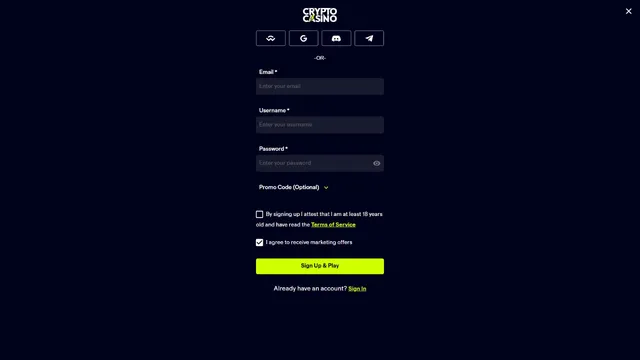 crypto casino registration