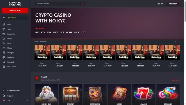 crypto casino website screen
