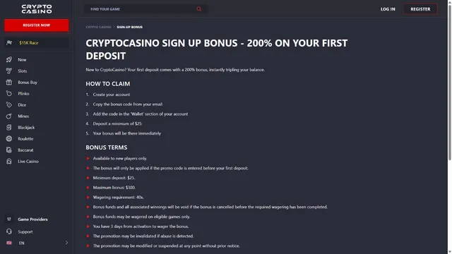 crypto casino welcome bonus
