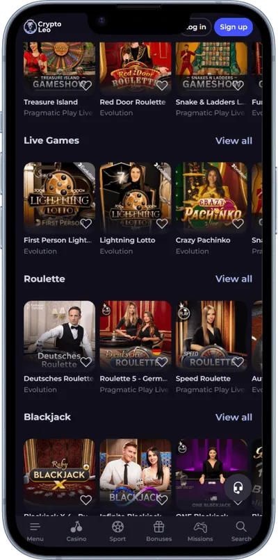 cryptoleo casino phone live games