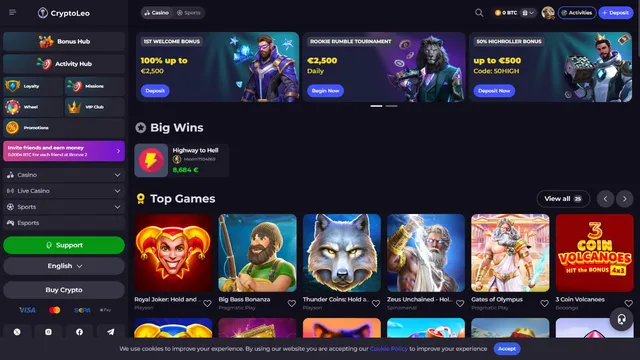 cryptoleo casino website screen