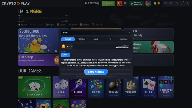 cryptoplay casino deposit