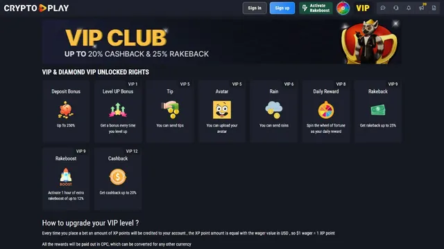 cryptoplay casino vip club