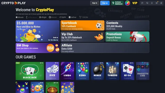 cryptoplay casino website screen