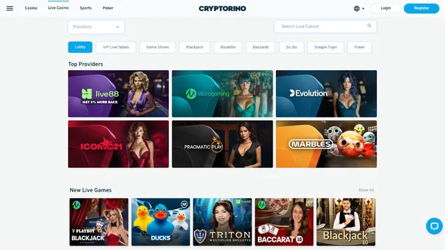 cryptorino casino live games