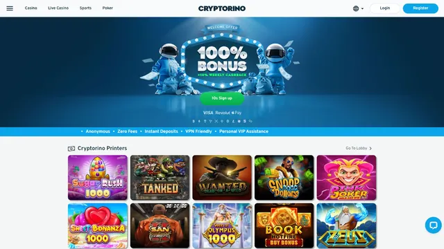 cryptorino casino website screen