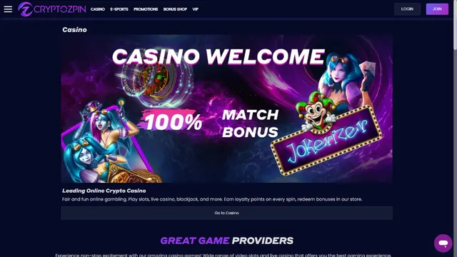 cryptozpin casino website screen