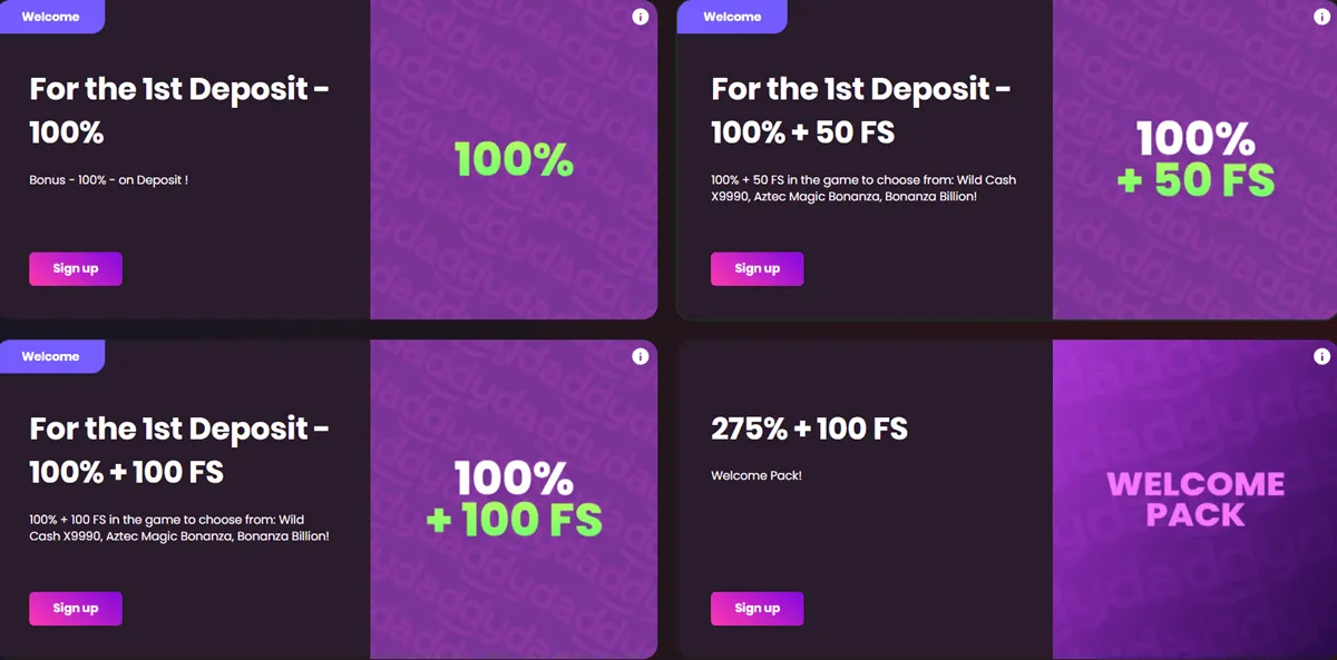 daddy casino welcome bonus