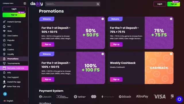 daddy casino promotions