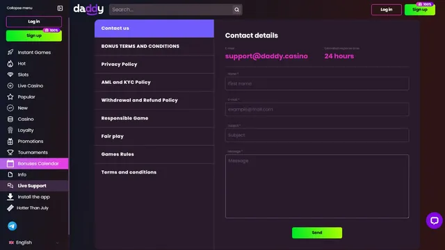 daddy casino support