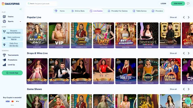 dailyspins casino live games
