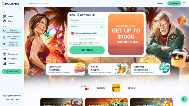 dailyspins casino website screen