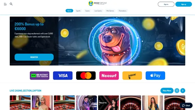 dogsfortune casino website screen