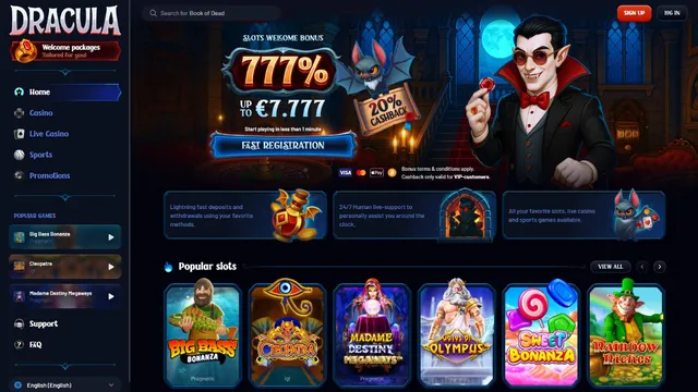 dracula casino website screen