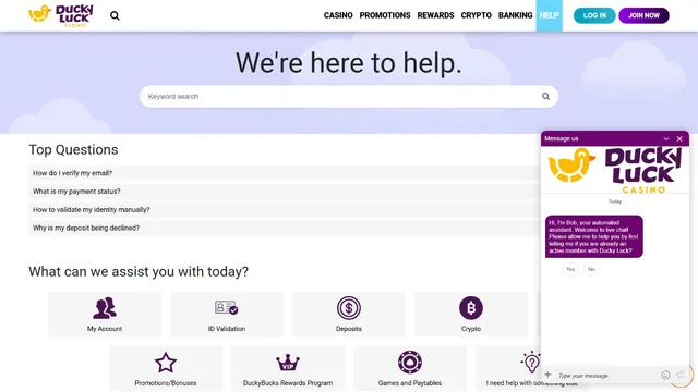 duckyluck casino support