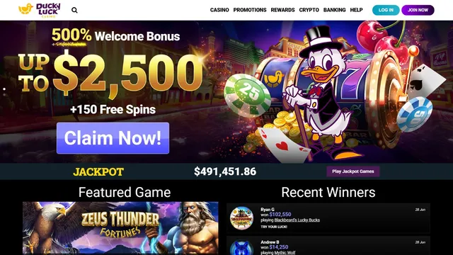 duckyluck casino website screen