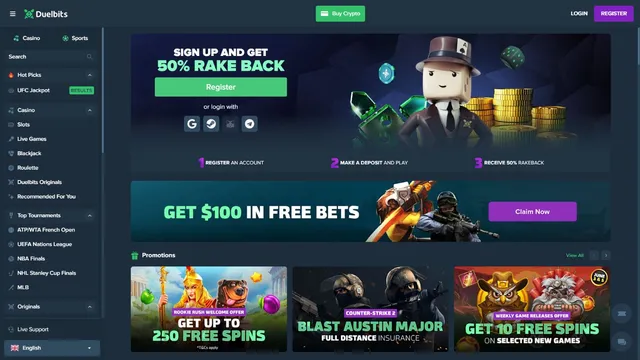 duelbits casino website screen