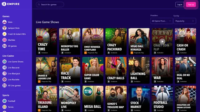 empire casino live games