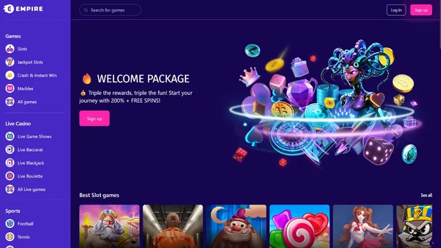 empire casino website screen