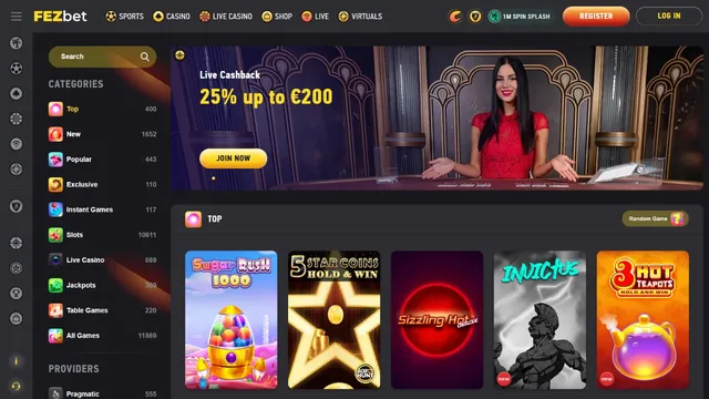fezbet casino website screen