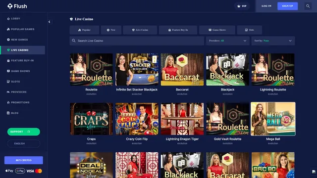 flush casino live game
