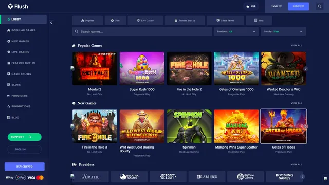 flush casino website screen