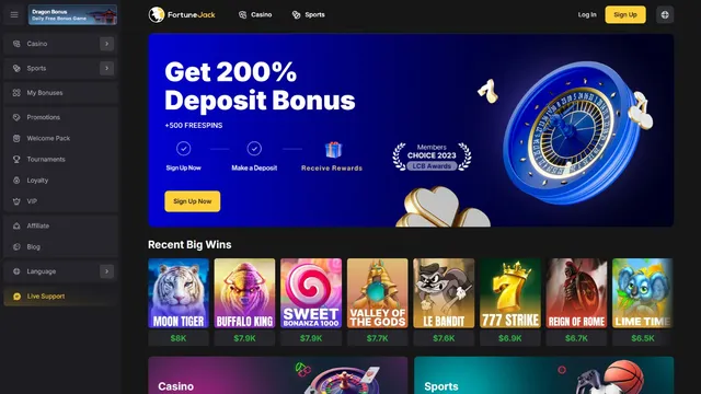 fortunejack casino website screen