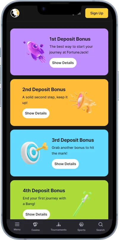 fortunejack casino phone screen welcome offer