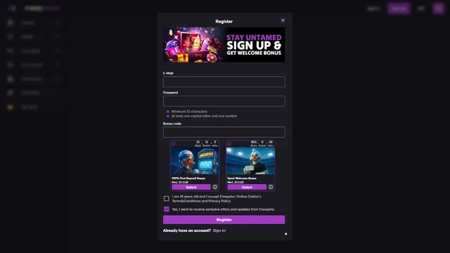 freespinz casino registration