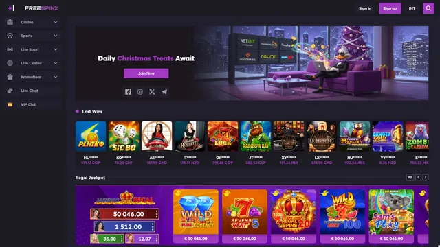 freespinz casino website screen