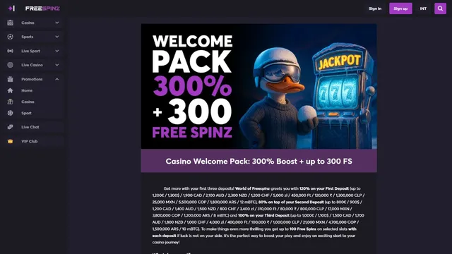 freespinz casino welcome bonus