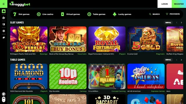 froggybet.io casino website screen