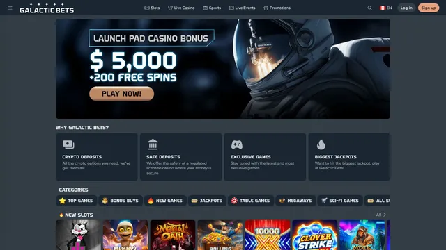galacticbets casino website screen