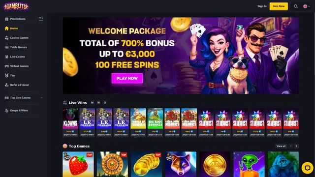 gamblits casino website screen