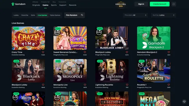 gamdom casino live games
