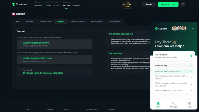 gamdom casino support