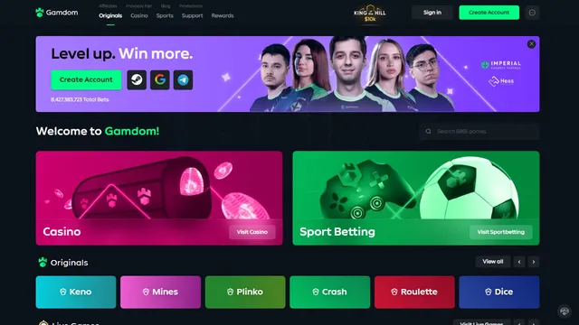 gamdom casino website screen