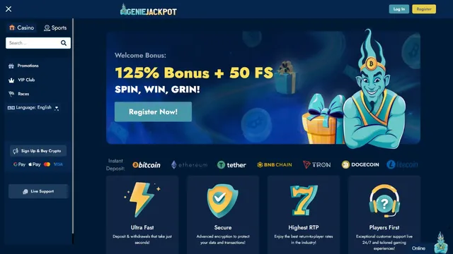geniejackpot casino website screen